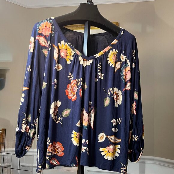 Old Navy XXL Floral Blouse Dark Blue - Picture 1 of 8